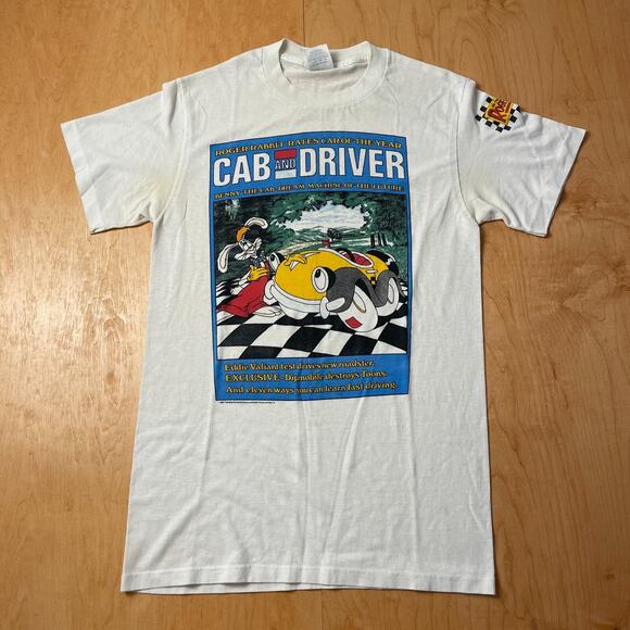 Vintage 90s Rodger Rabbit Cartoon Cab and Driver Medium WhiteT-Shirt - Picture 1 of 10